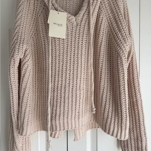 Miracle V-Neck Sweater Hoodie in Light Beige